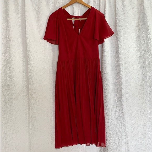 ASOS Red below the knee flutter sleeve dress - Picture 1 of 4